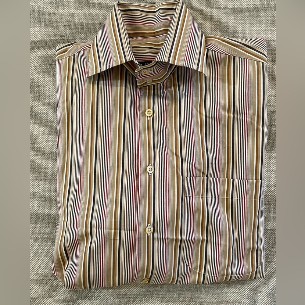 BURBERRY LONDON Made in USA Shirting Stripe Spread Collar Shirt Size S